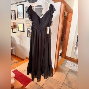 Elegant Black Corset Evening Gown Formal Dress size 16 NWT Chiffon Plus Size NEW